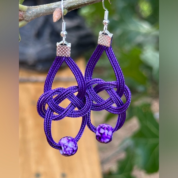 HandMade Solid Purple with tie dye beads Boho Earring… - Picture 3 of 6